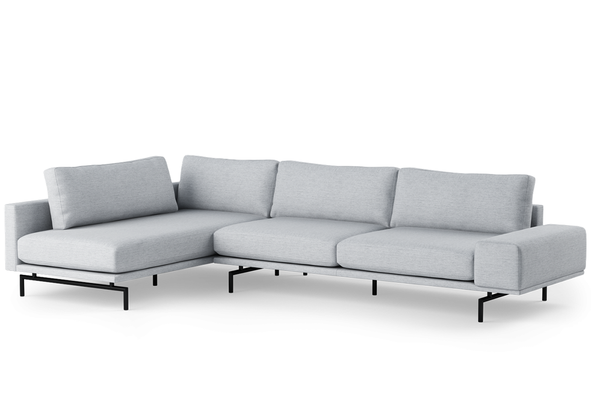 Left-facing 4-seater sofa BRIXTON upholstered with a black base
