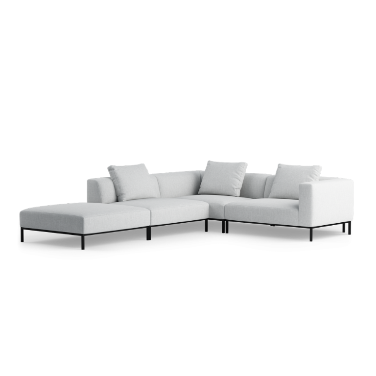 Open left-sided modular sofa HOLDEN upholstered with a black base