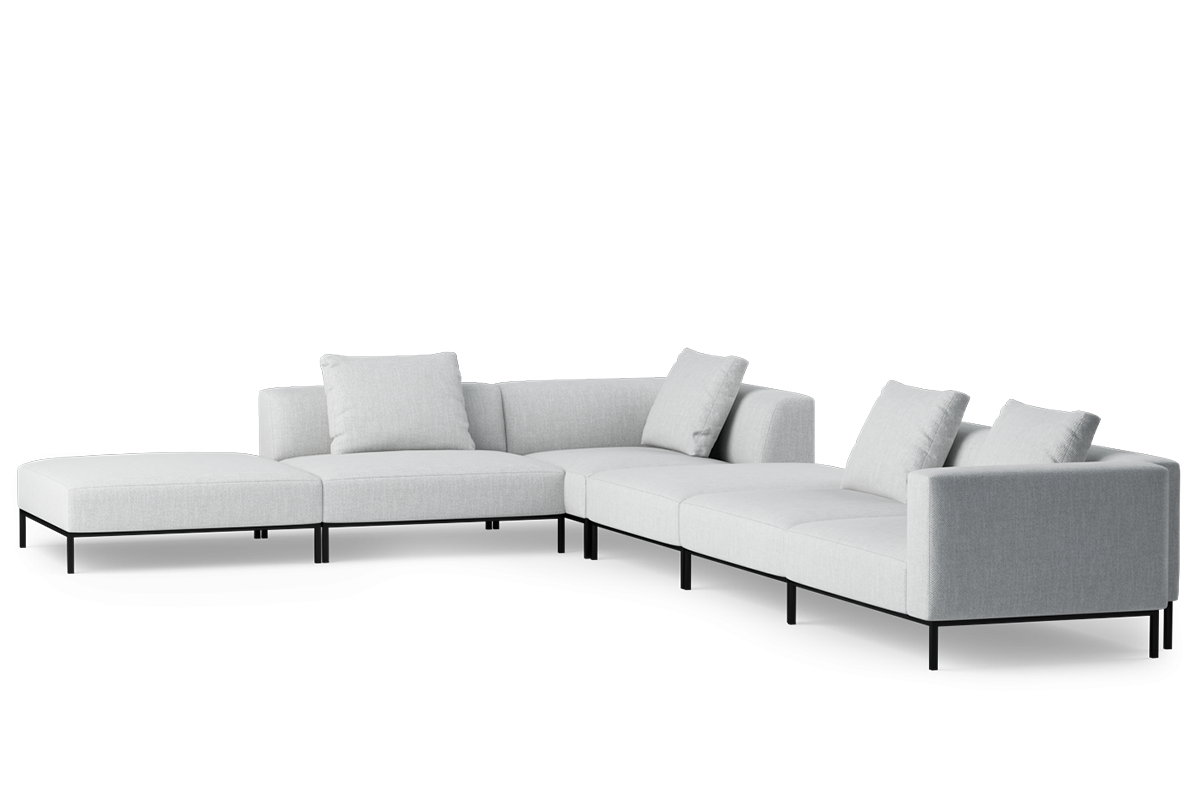 Left-facing modular sofa for 6 people HOLDEN upholstered with a black base