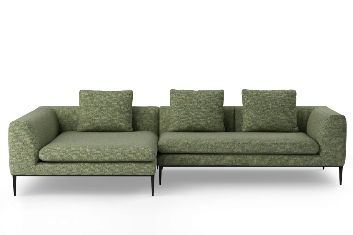 Left-facing 3-seater NASH upholstered corner sofa with black base