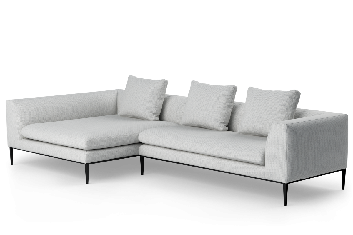 Left-facing 3-seater NASH upholstered corner sofa with black base