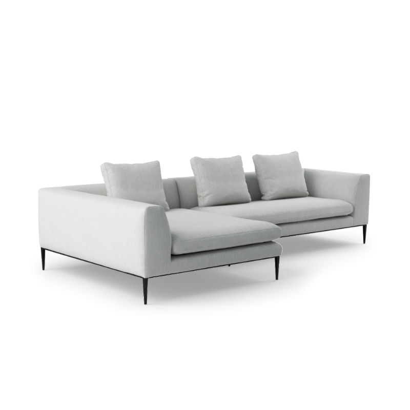 Left-facing 3-seater NASH upholstered corner sofa with black base