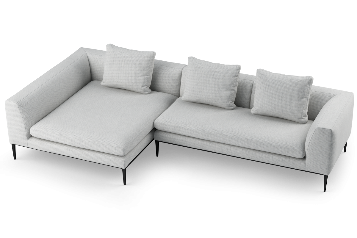 Left-facing 3-seater NASH upholstered corner sofa with black base