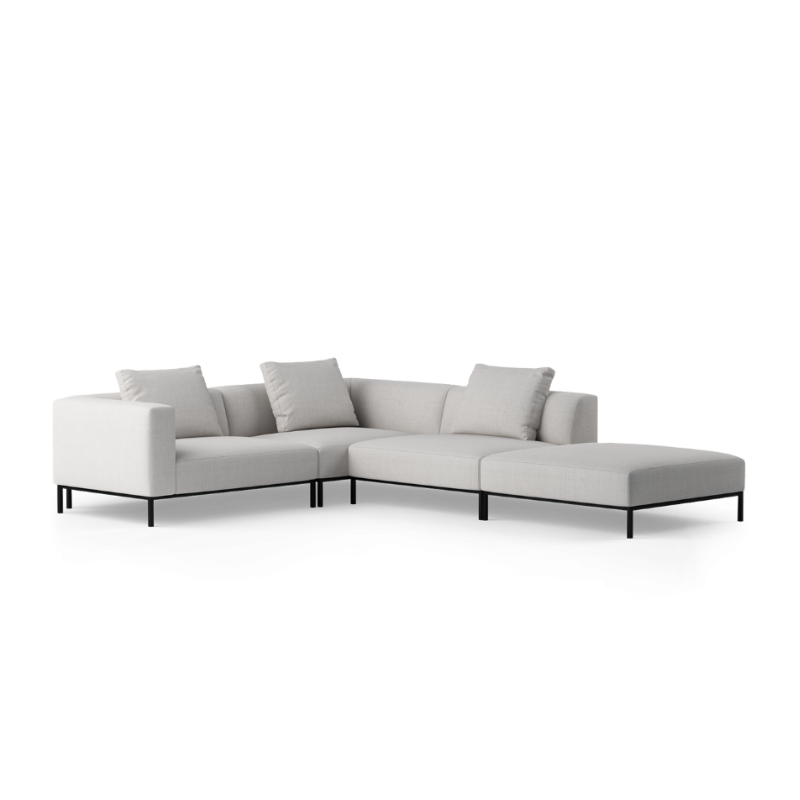 Open right-sided modular corner sofa HOLDEN upholstered with a black base
