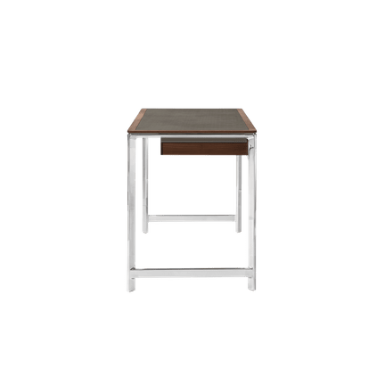 Bureau STUDIO groen leren blad met notenhouten frame en aluminium basis