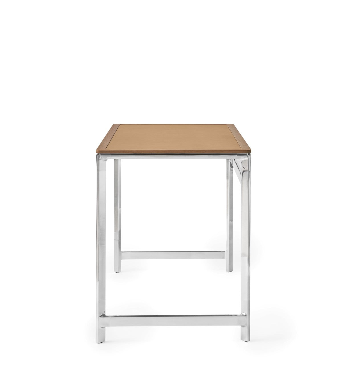 Schreibtisch STUDIO kamelbraun mit Lederoberfläche, Eichenrahmen und Aluminiumfuß