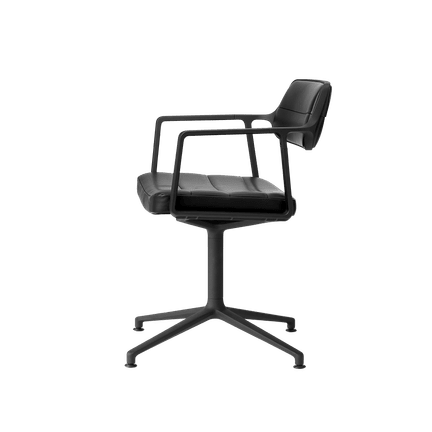 Bürostuhl 452 schwarze Leder mit schwarzem Metallgestell