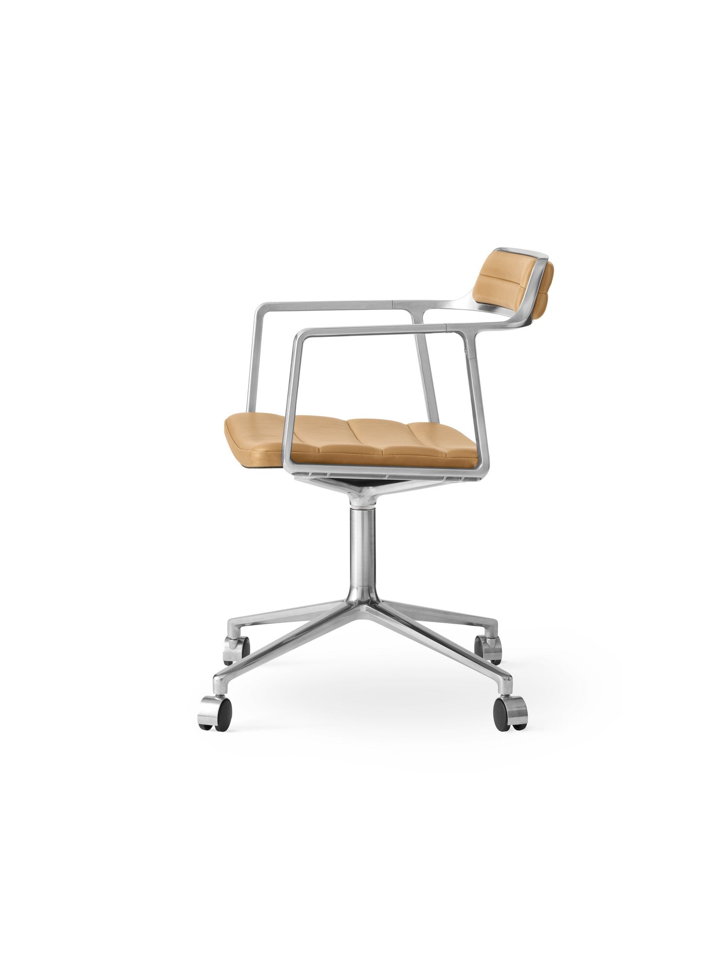 Bürostuhl 452 karamelbraunes Leder mit Metallbasis