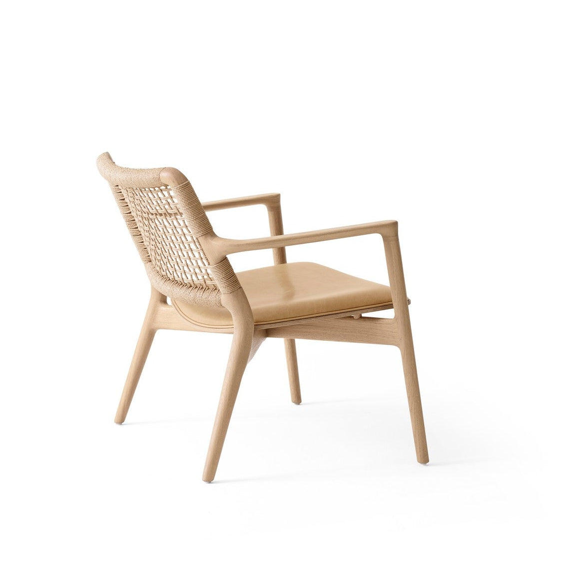 Fauteuil CABIN karamelkleurig leer met lichte eiken basis