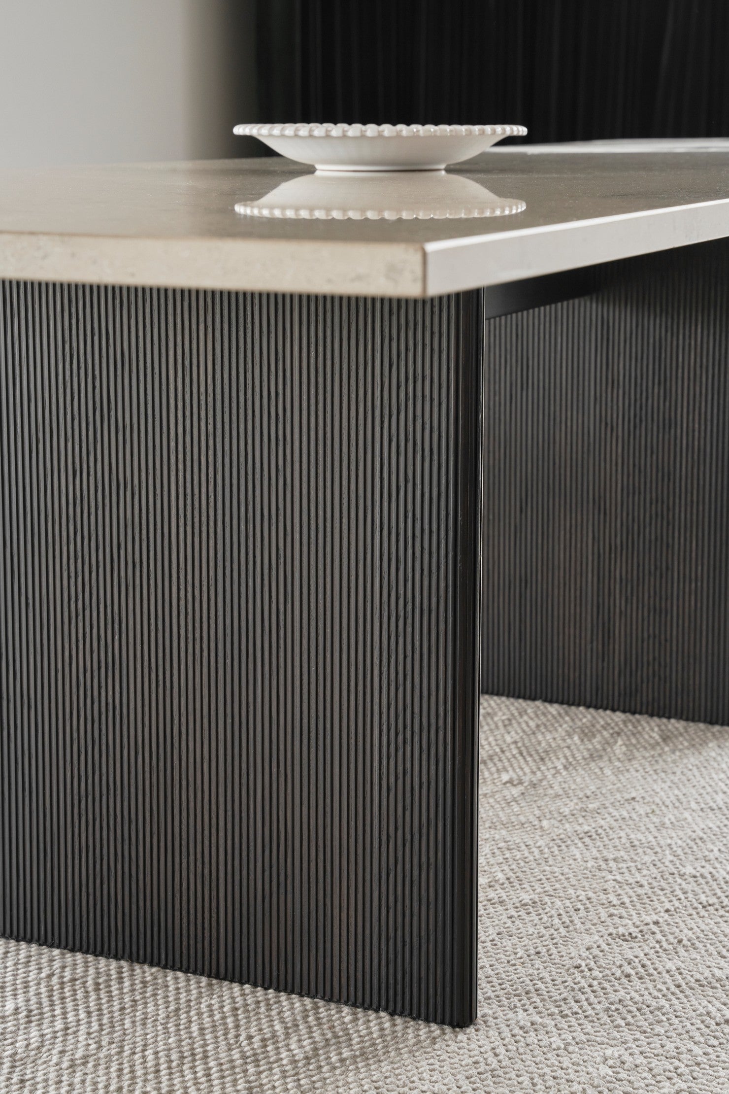 CABIN Table with Gray Limestone Top and Dark Oak Base
