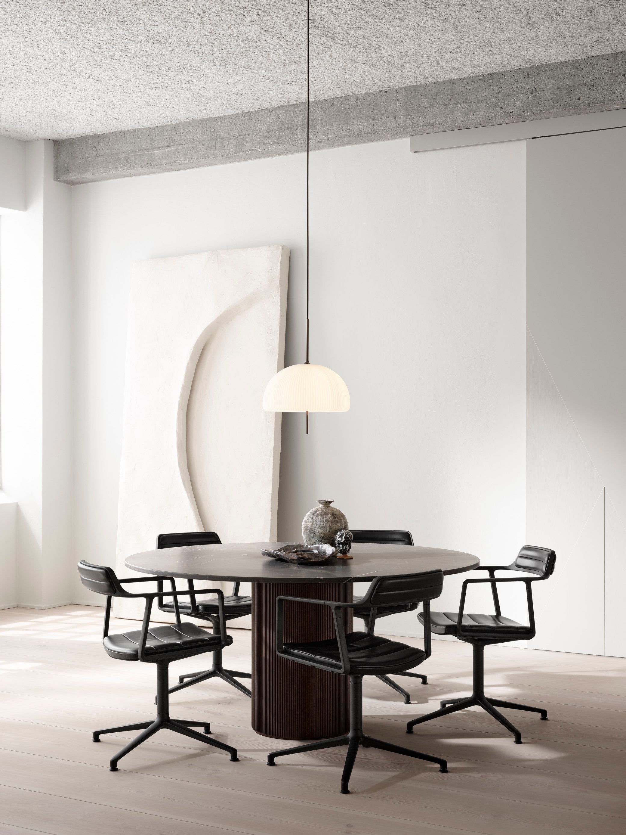 Round Table CABIN Gray Marble Top with Dark Oak Base