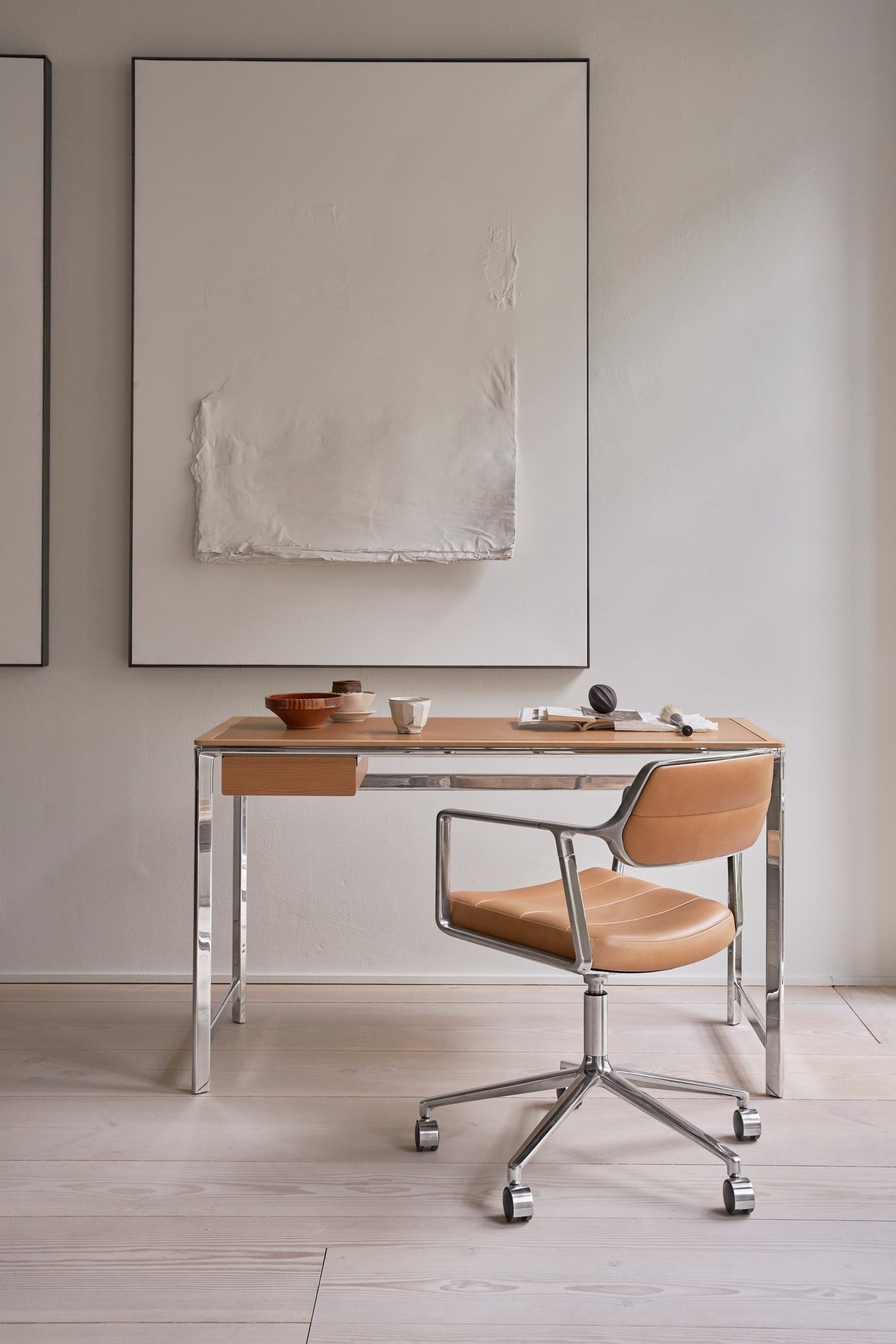 Bureau stoel 453+ zwart leer met zwarte metalen basis