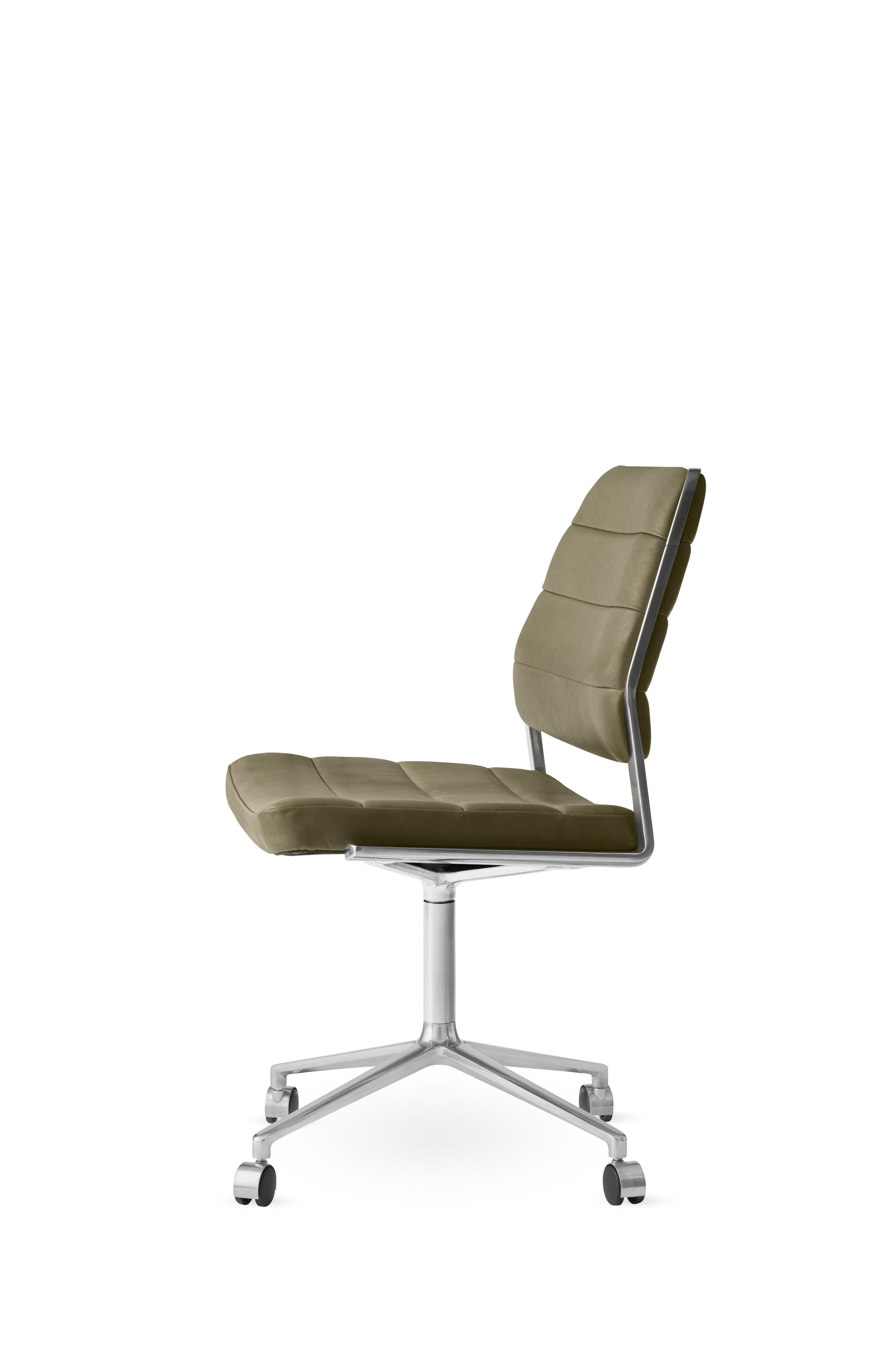 Bureau stoel 454 groene leer met metalen basis