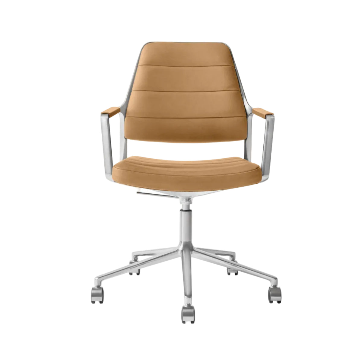 Bureau stoel 455+ in karamelkleurig leer met een metalen basis