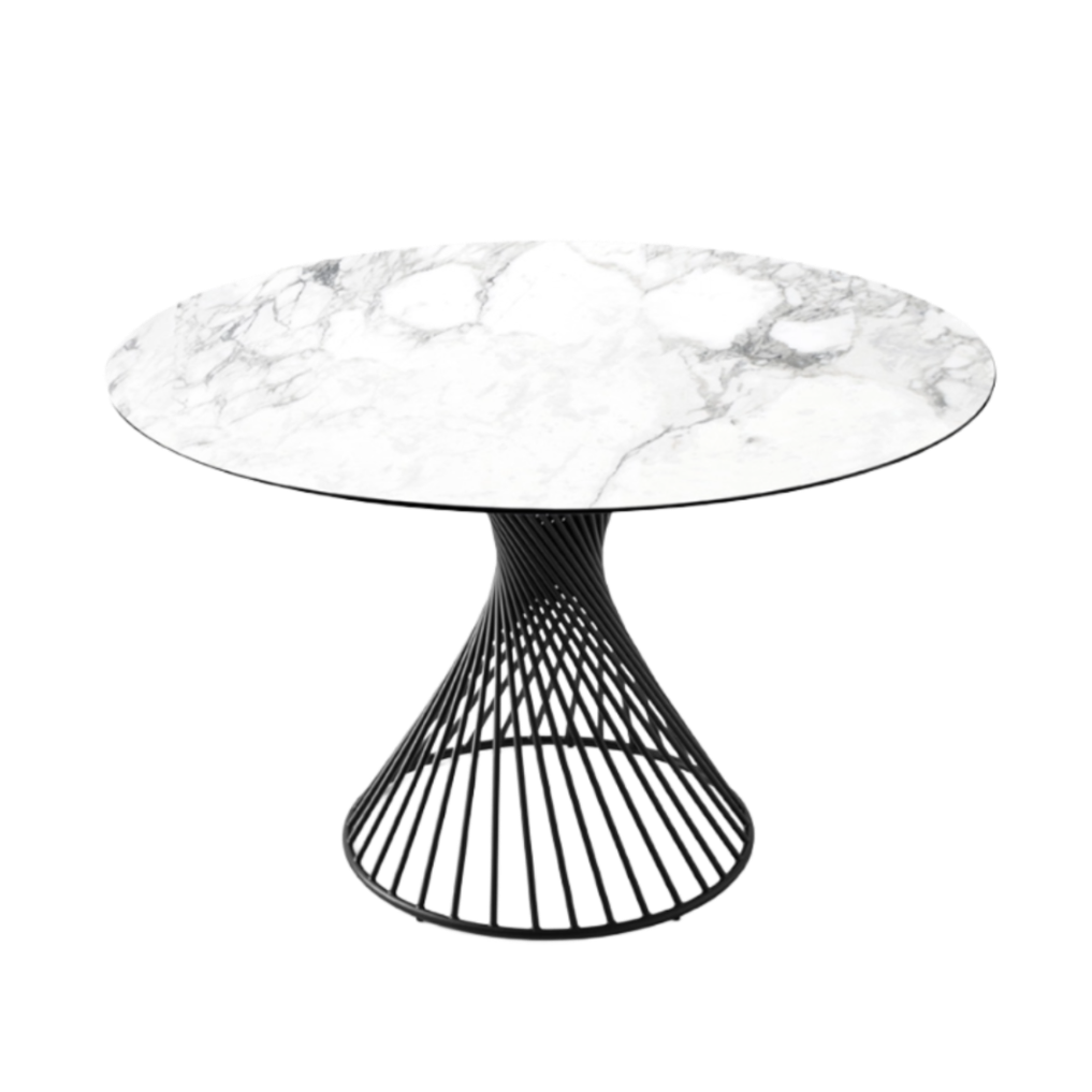 Ronde tafel VORTEX met witte blad en zwarte basis