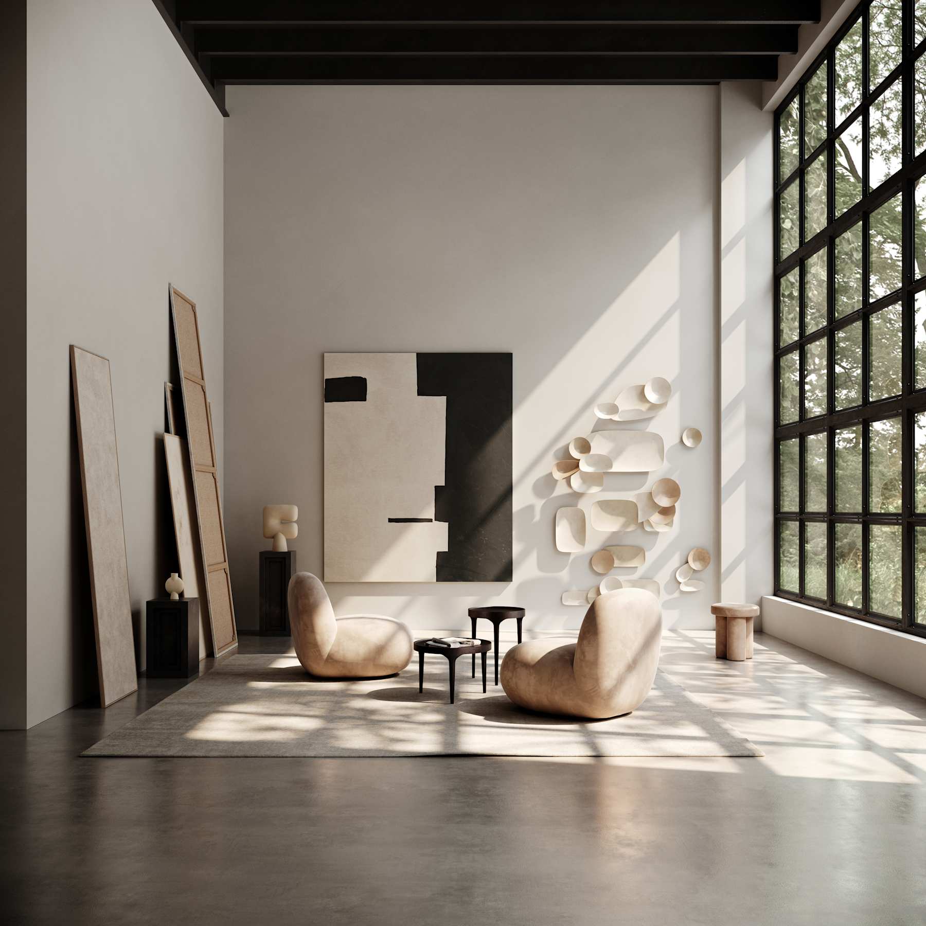 Fauteuil zonder armleuningen TOE FLAT beige nubuckleer