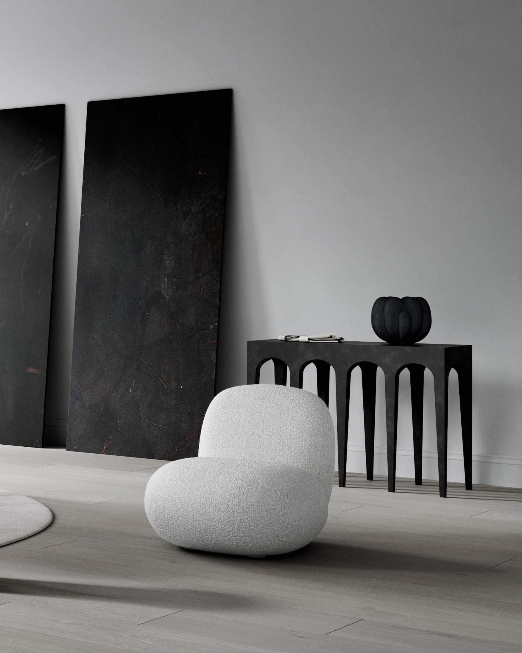 Fauteuil zonder armleuningen TOE FLAT bouclé wit