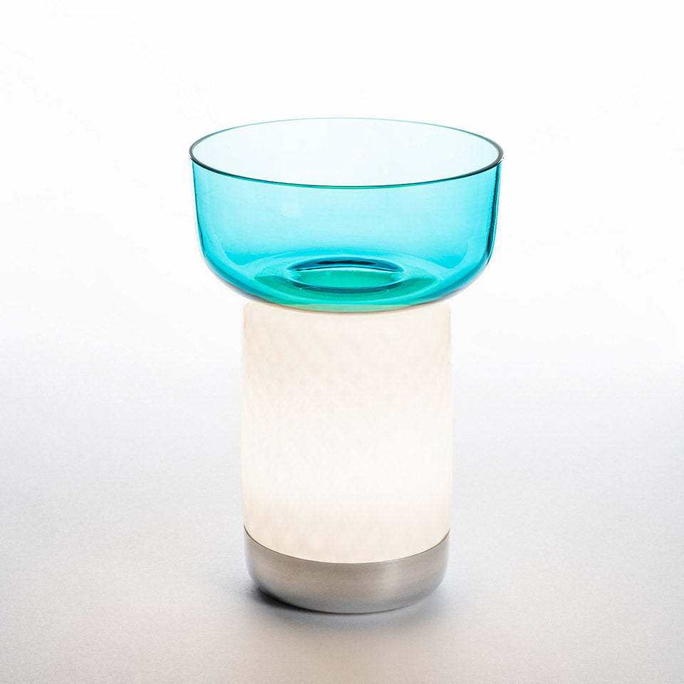 Draagbare lamp BONTA BOWL wit met turquoise