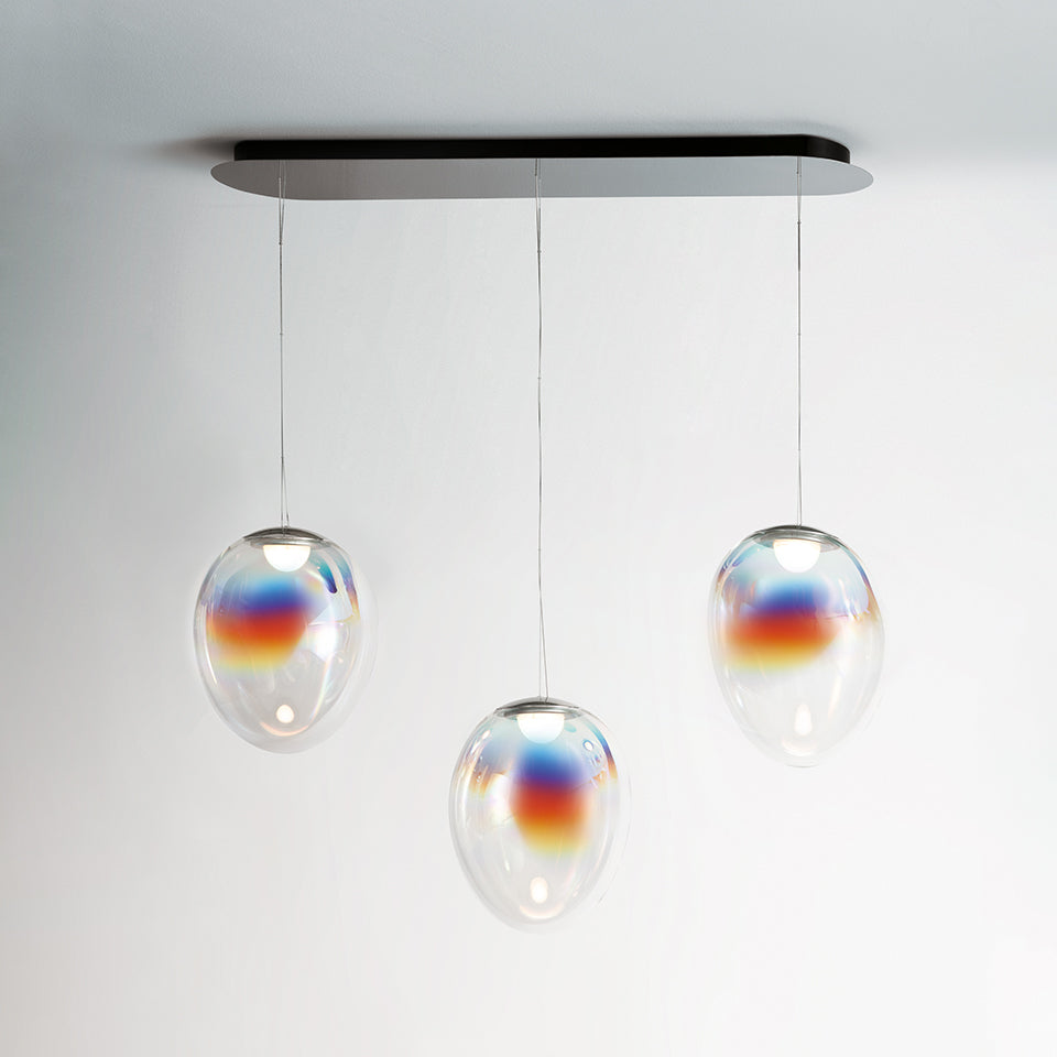 STELLAR NEBULA CLUSTER LINEAR pendant lamp with iridescent blown glass
