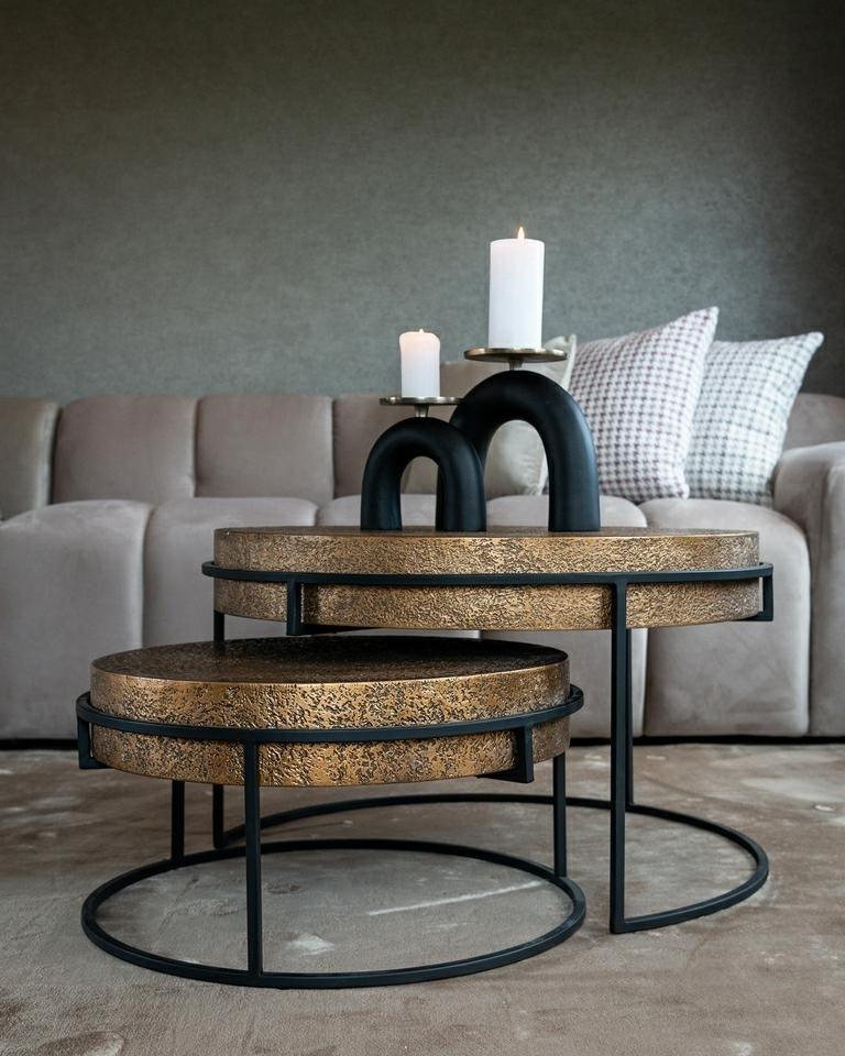 Zestaw stolików kawowych DERBY antyczny złoty Richmond Interiors Eye on Design