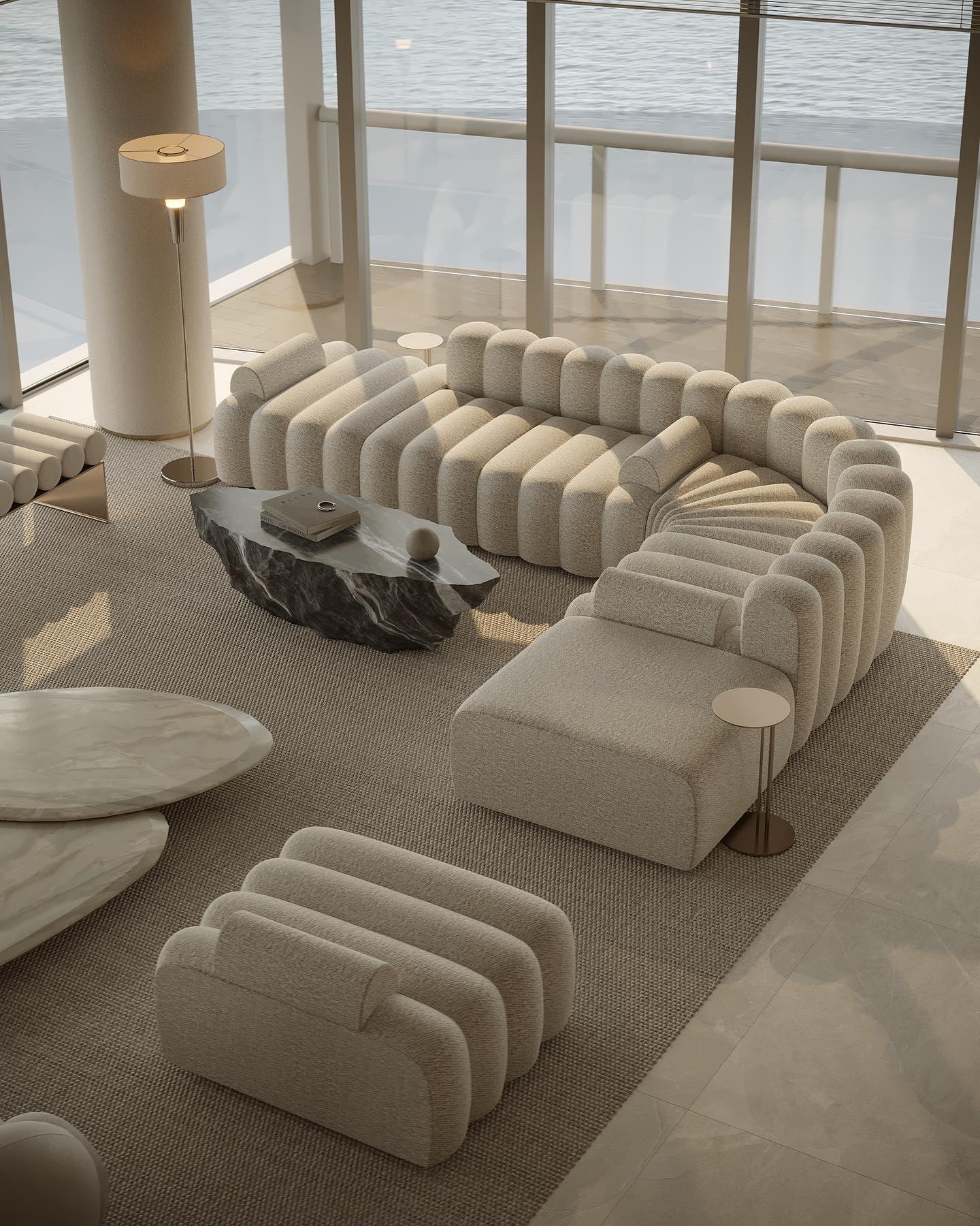 Zestaw wypoczynkowy modułowy STUDIO boucle kremowy NORR11 Eye on Design