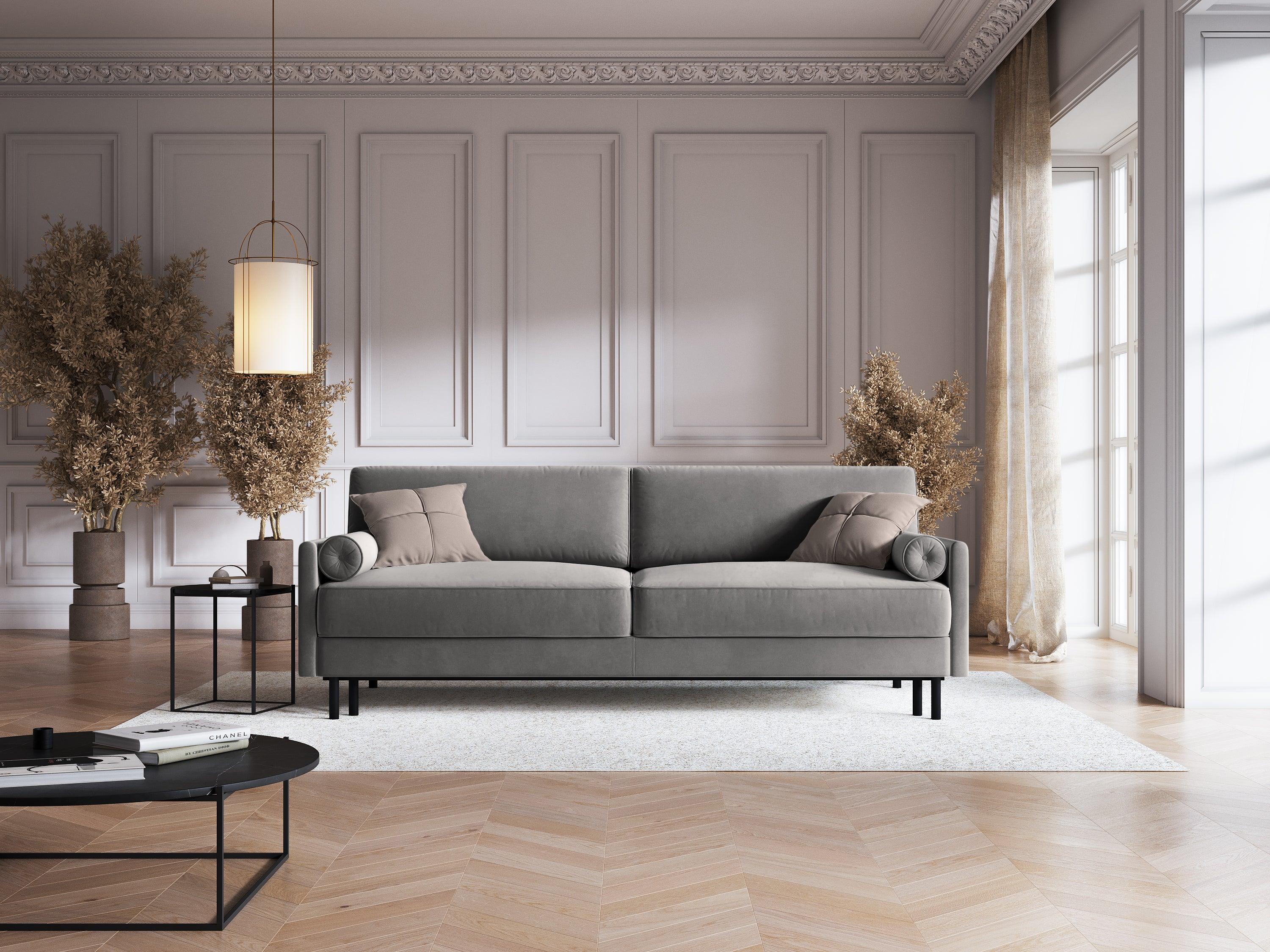 Sofa aksamitna z funkcją spania SCOTT jasnoszary Micadoni Eye on Design