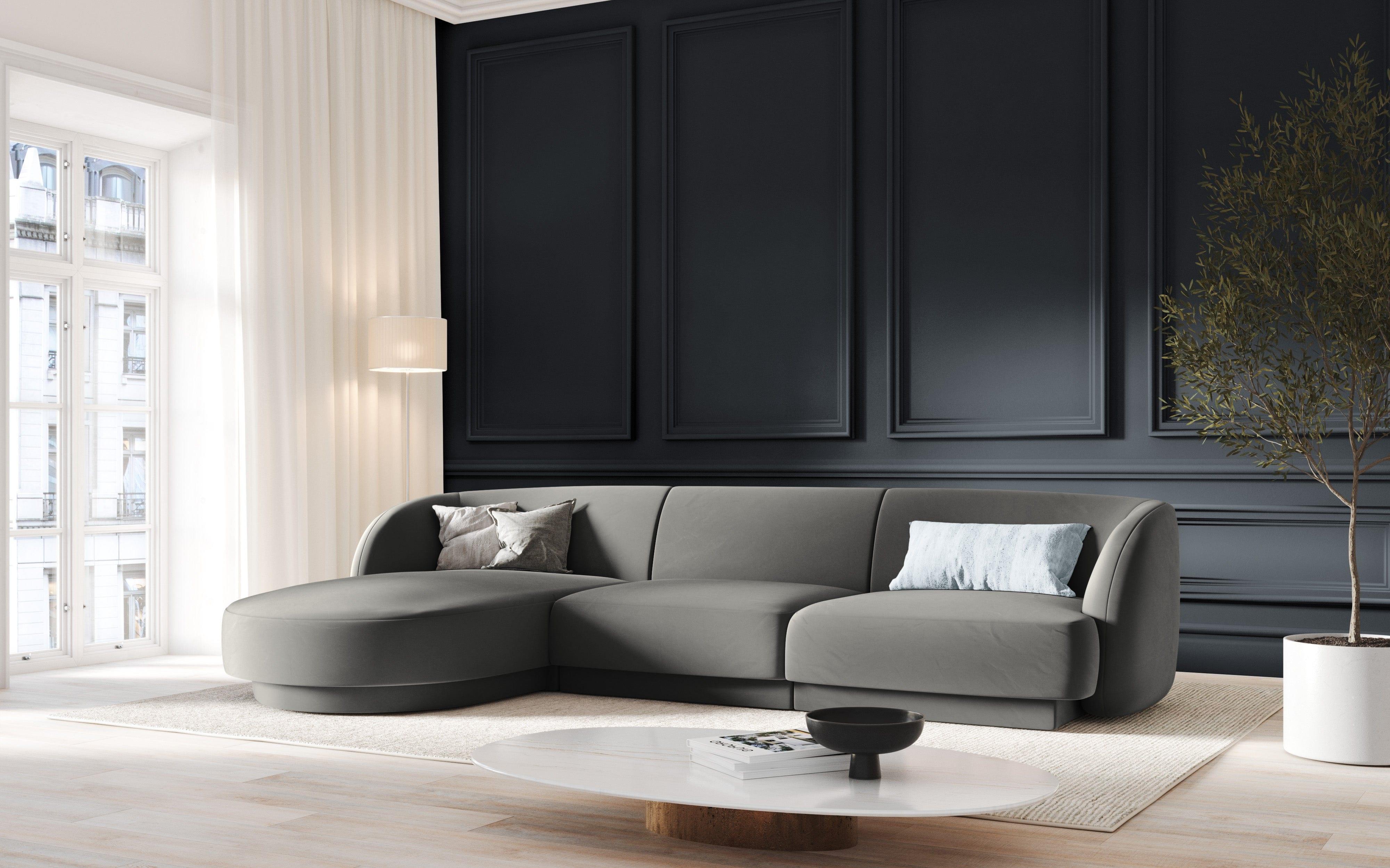 Narożnik aksamitny 4-osobowy lewostronny MILEY jasnoszary Micadoni Eye on Design