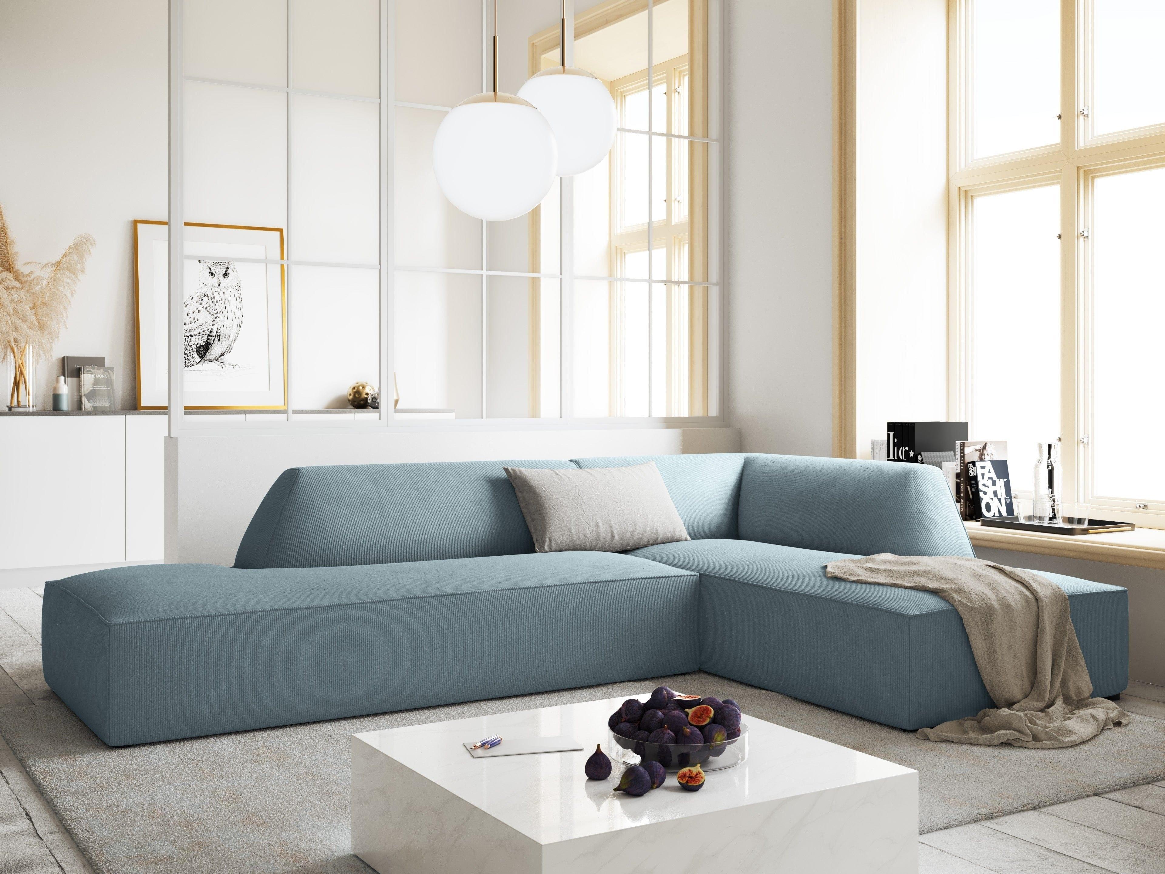 Sofa narożna sztruksowa prawostronny RUBY jasnoniebieski Micadoni Eye on Design