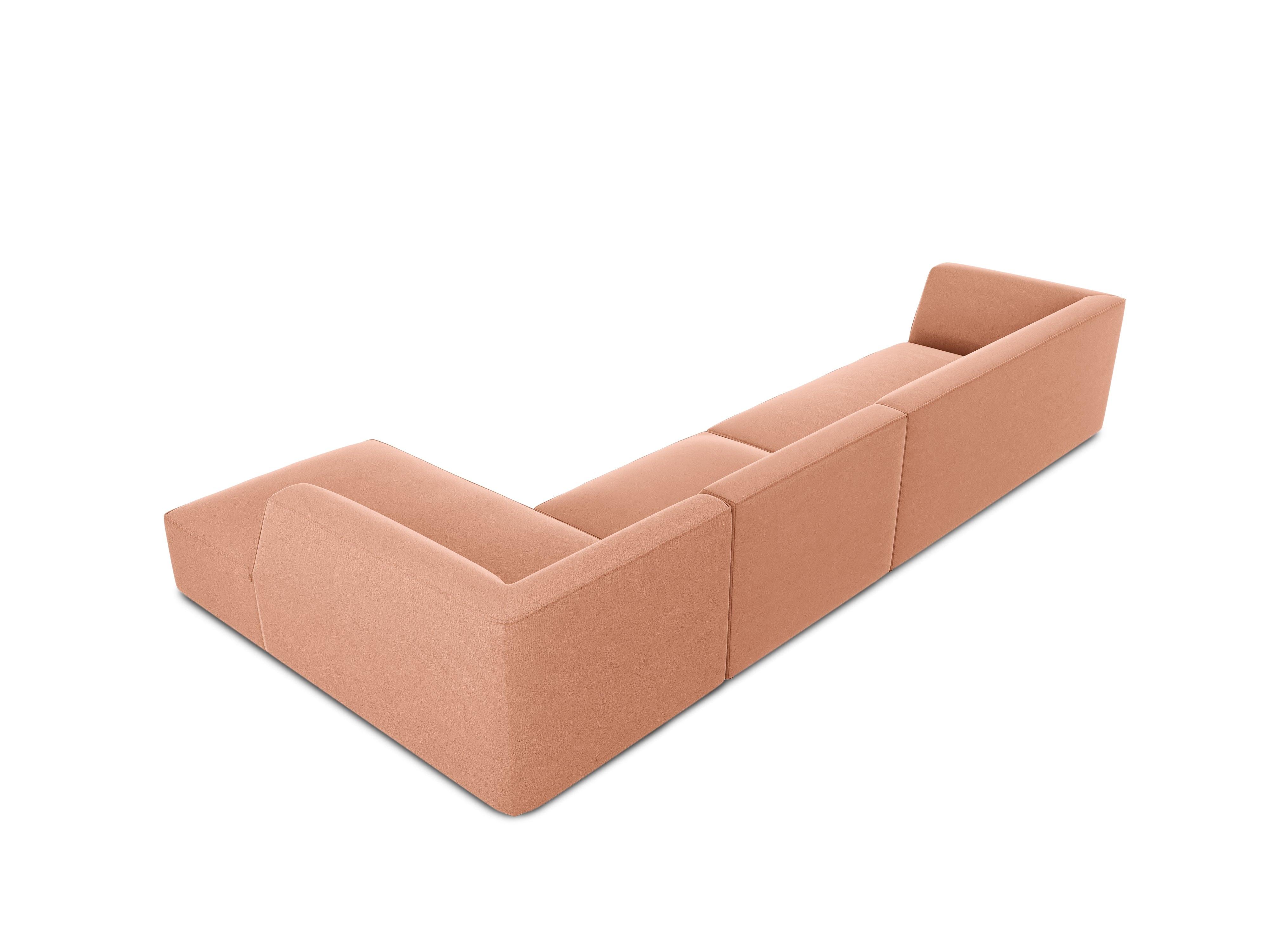 Narożnik aksamitny 5-osobowy prawostronny RUBY łososiowy Micadoni Eye on Design