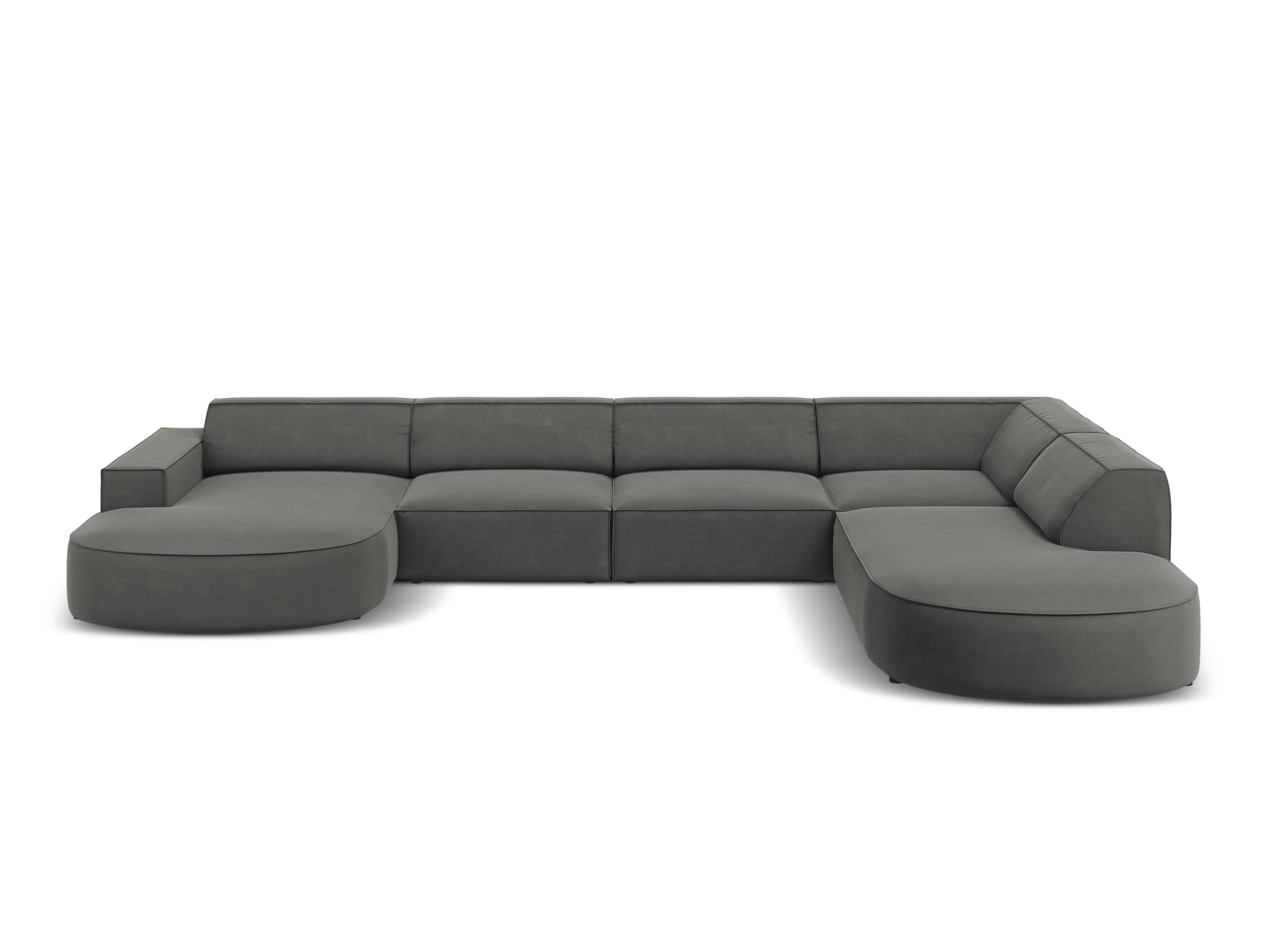 Sofa panoramiczna aksamitna prawostronna okrągła JODIE jasnoszary Micadoni Eye on Design