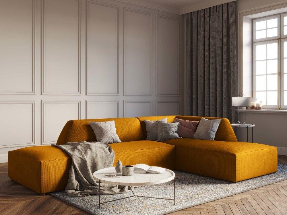 Sofa narożna sztruksowa prawostronny RUBY żółty Micadoni Eye on Design