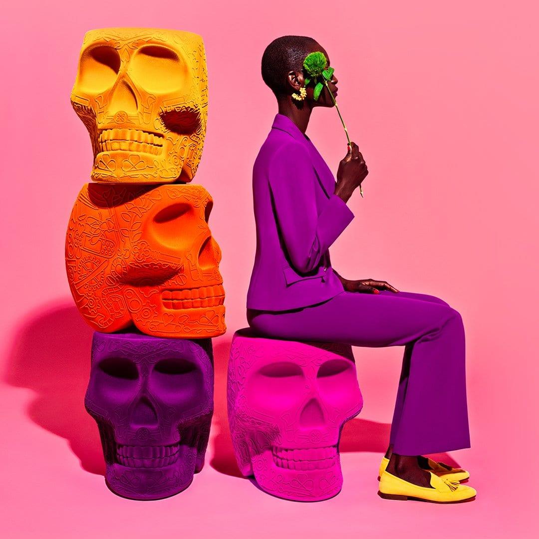 Stołek i stolik boczny MEXICO VELVET pomarańczowy Qeeboo Eye on Design