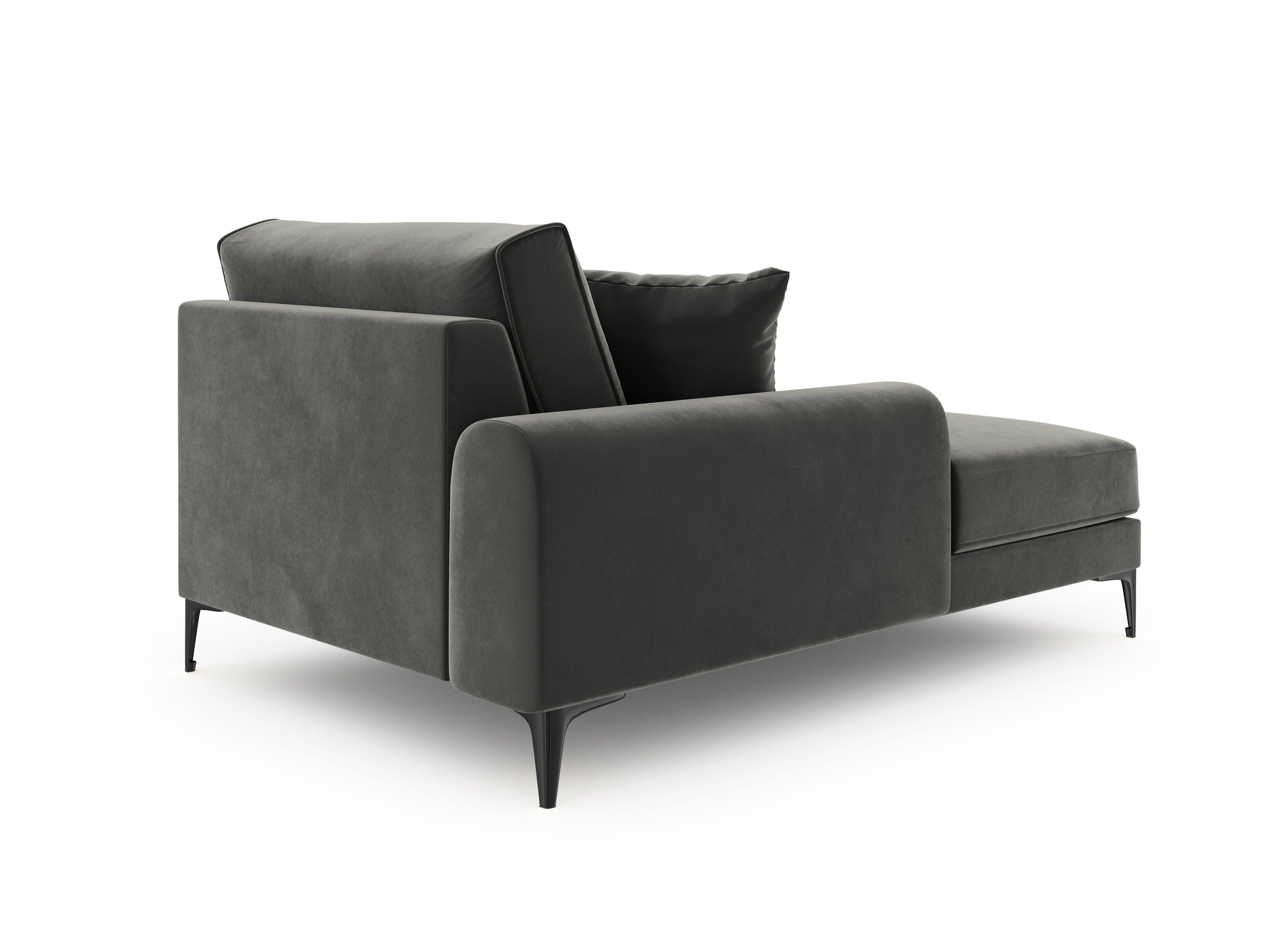 Szezlong aksamitny lewostronny MADARA ciemnoszary z czarną podstawą Mazzini Sofas Eye on Design
