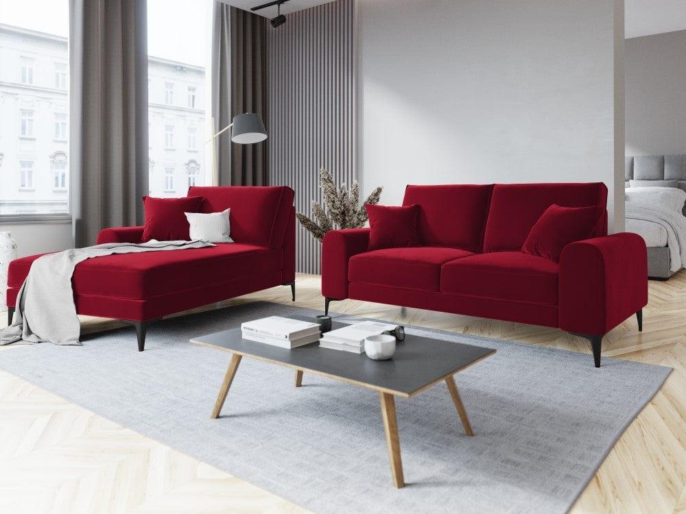 Szezlong aksamitny lewostronny MADARA czerwony z czarną podstawą Mazzini Sofas Eye on Design