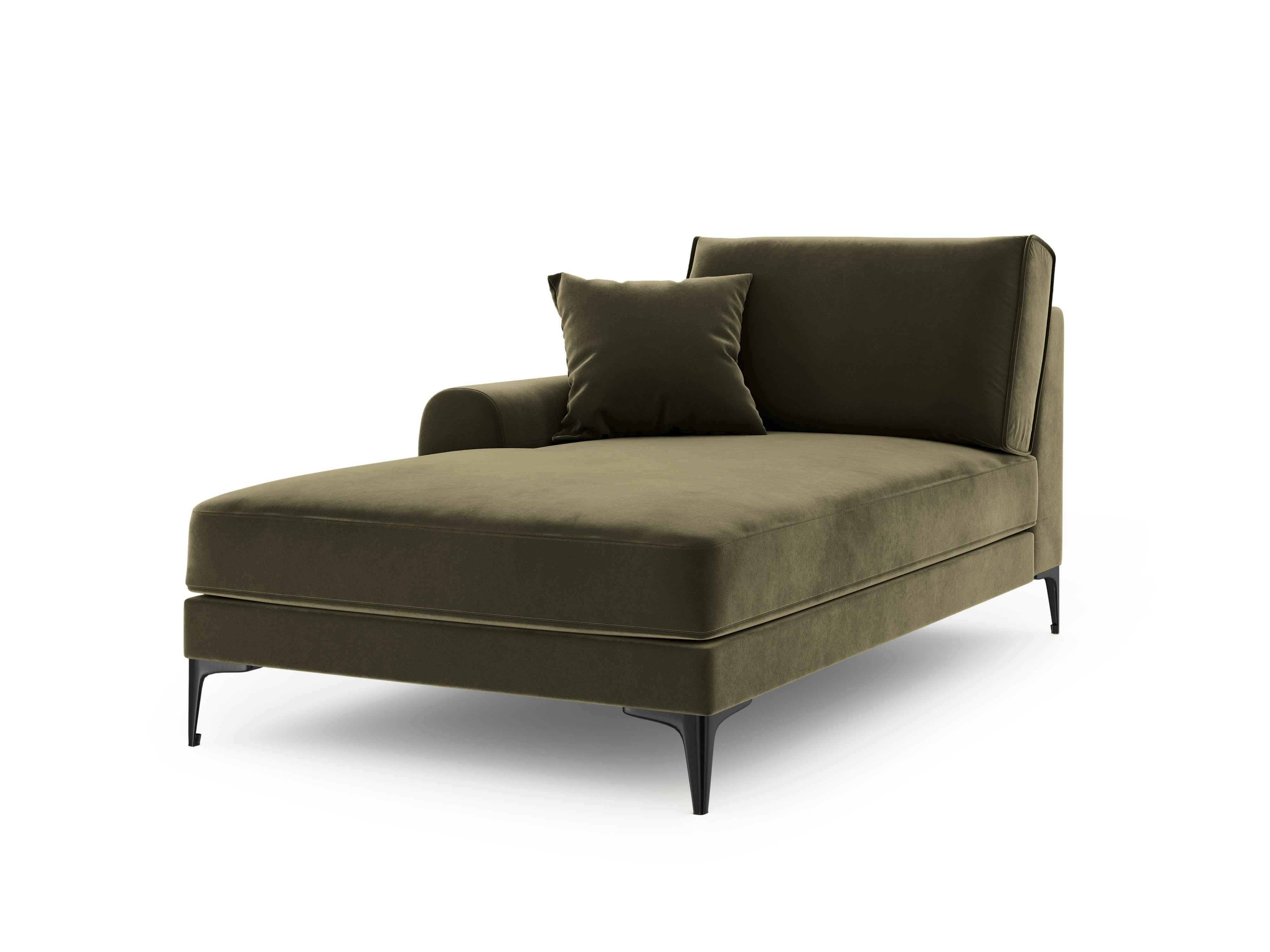 Szezlong aksamitny lewostronny MADARA zielony z czarną podstawą Mazzini Sofas Eye on Design