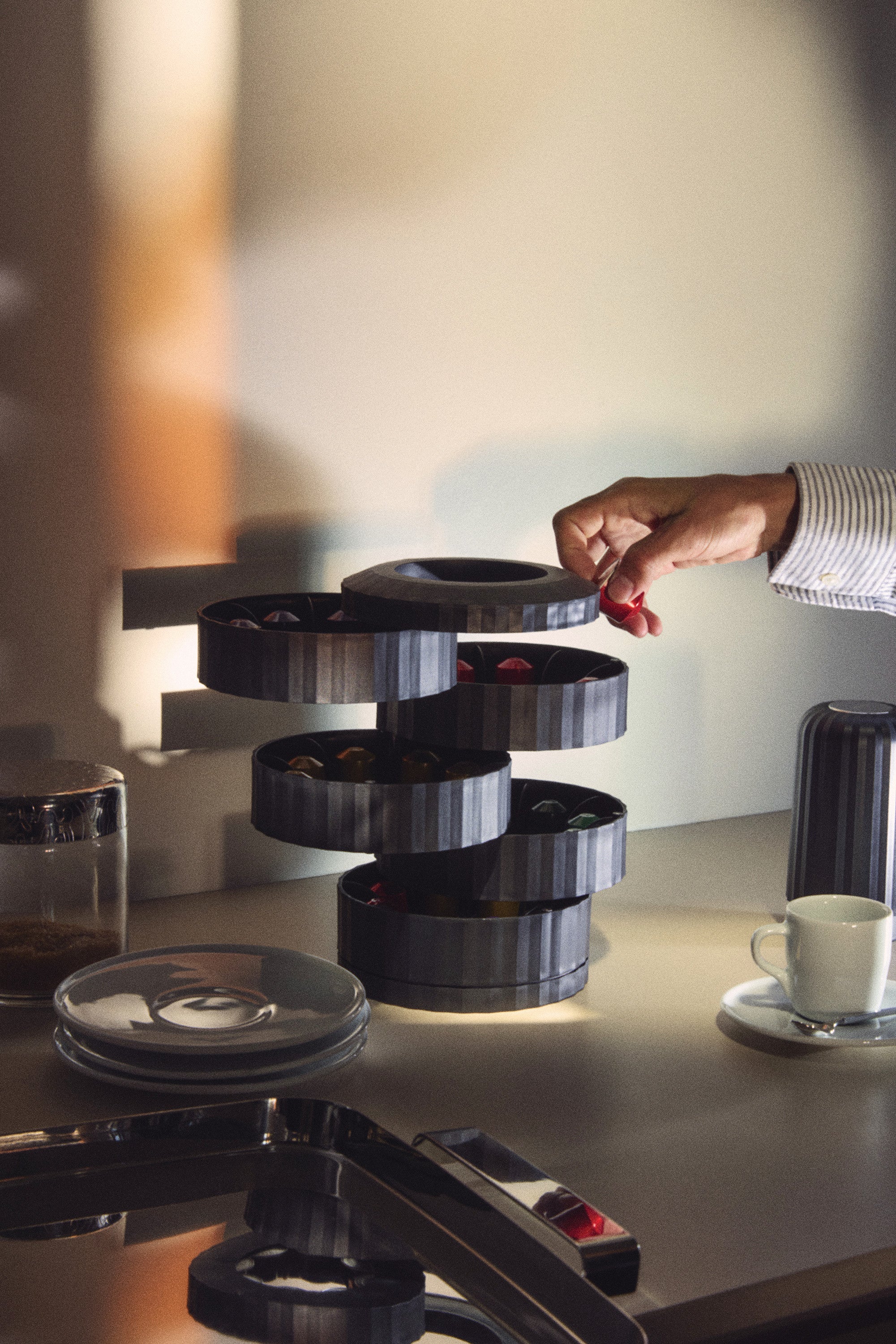 White Plissé Coffee Capsule container