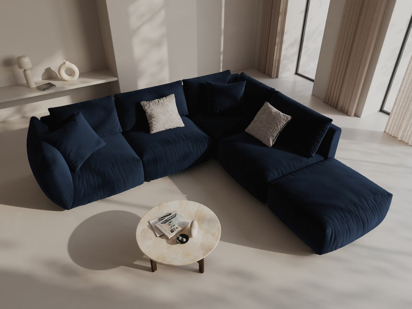 Modular velvet corner sofa for 4 people right-facing CHRIS royal blue