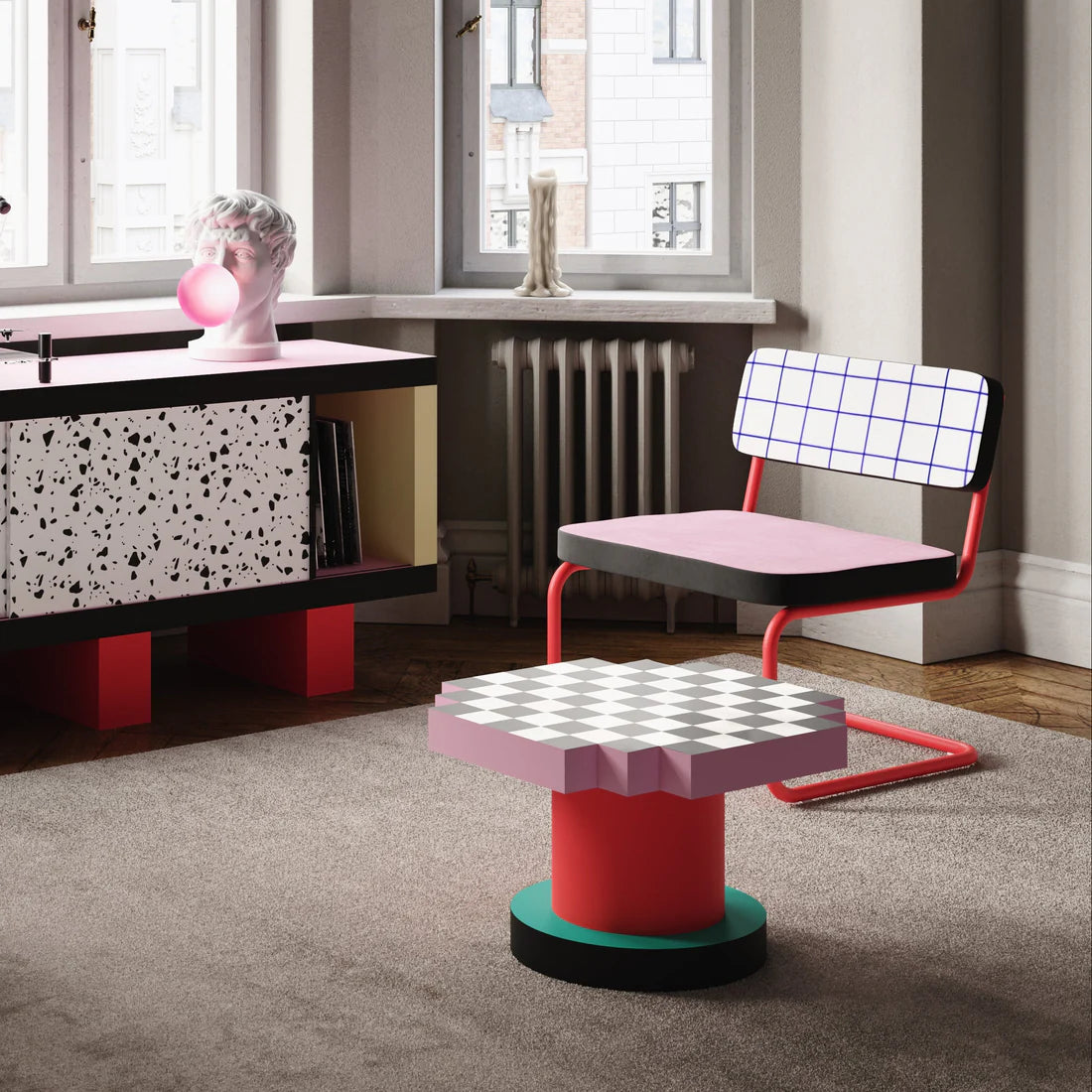 Fotel SUPERLOUNGE CHAIR TERRAZZO jasnożółty z turkusową podstawą