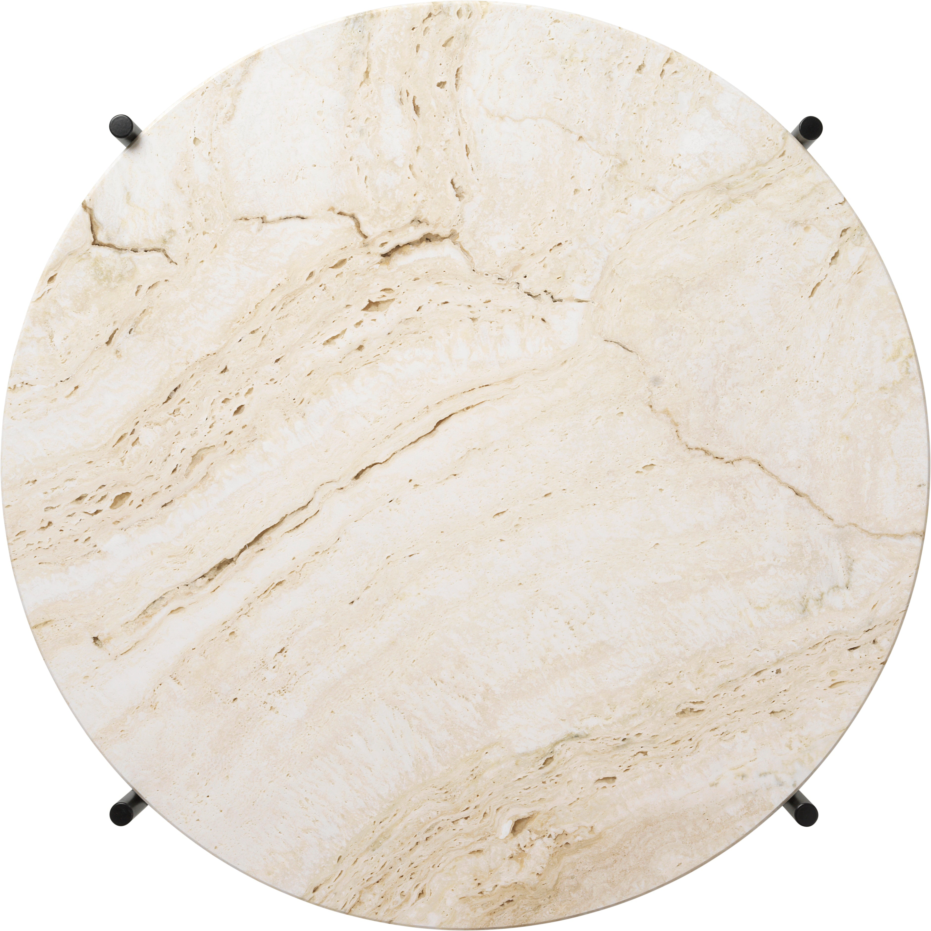 Round coffee table TS cream travertine with black base