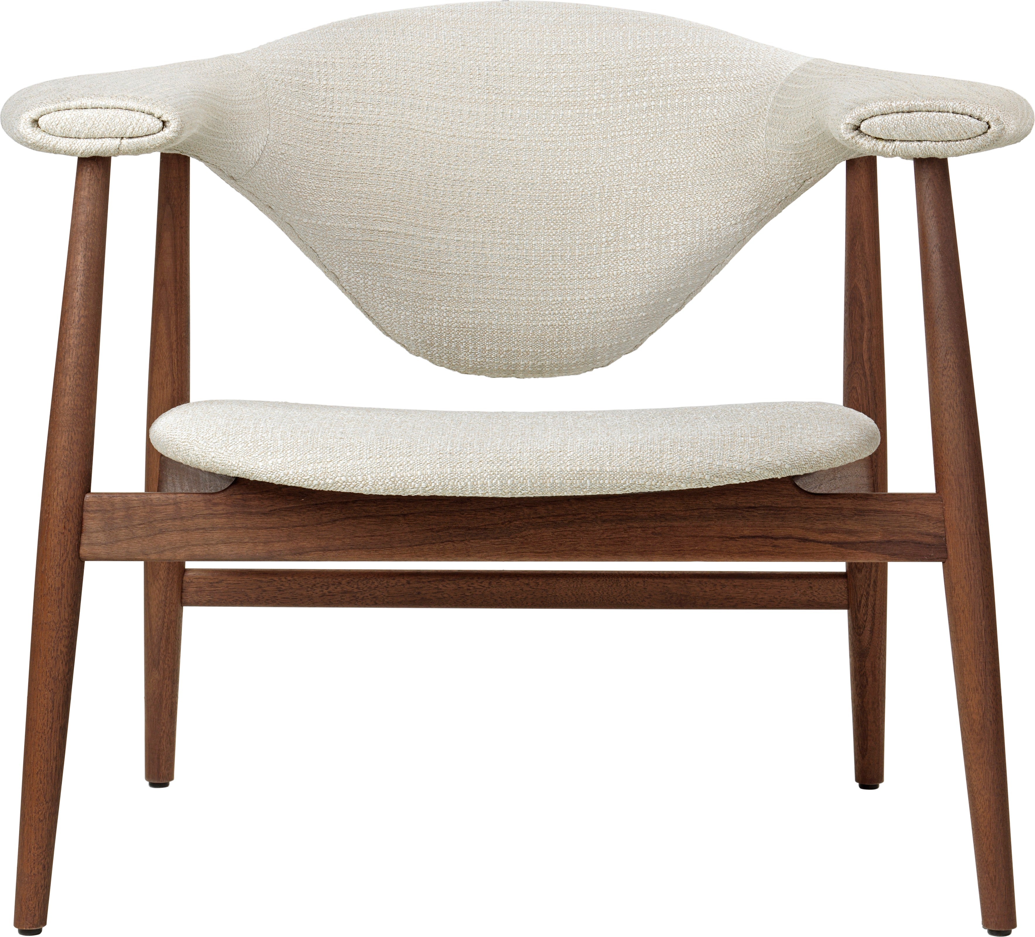 Fauteuil MASCULO gestoffeerd met een notenhouten basis