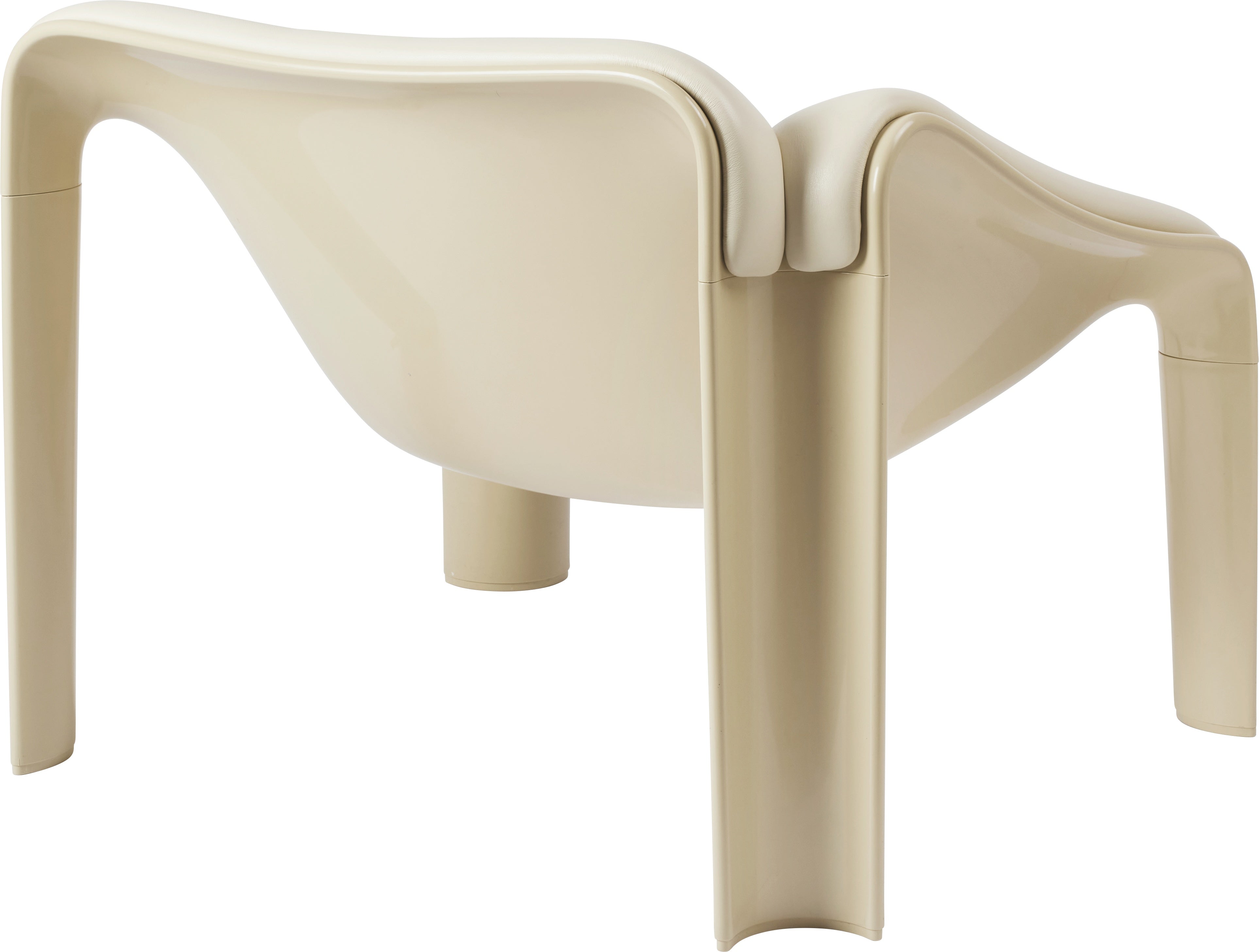 Fauteuil F300 witte leer met een crèmekleurige basis