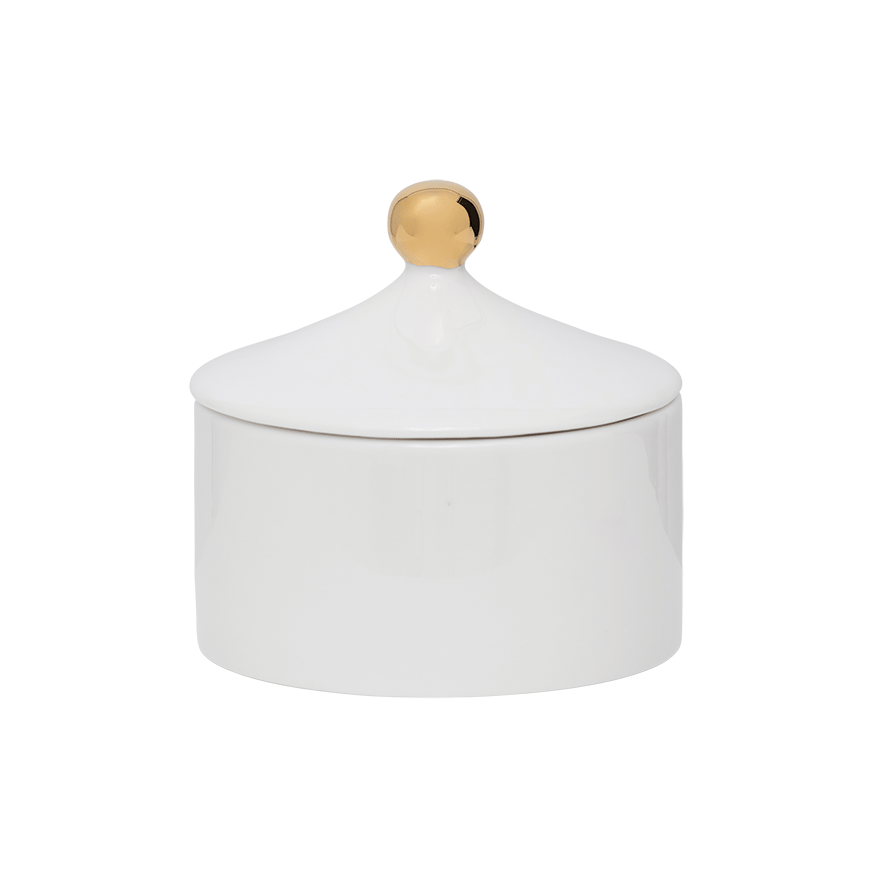 GOOD MORNING sugar bowl in white with gold finish