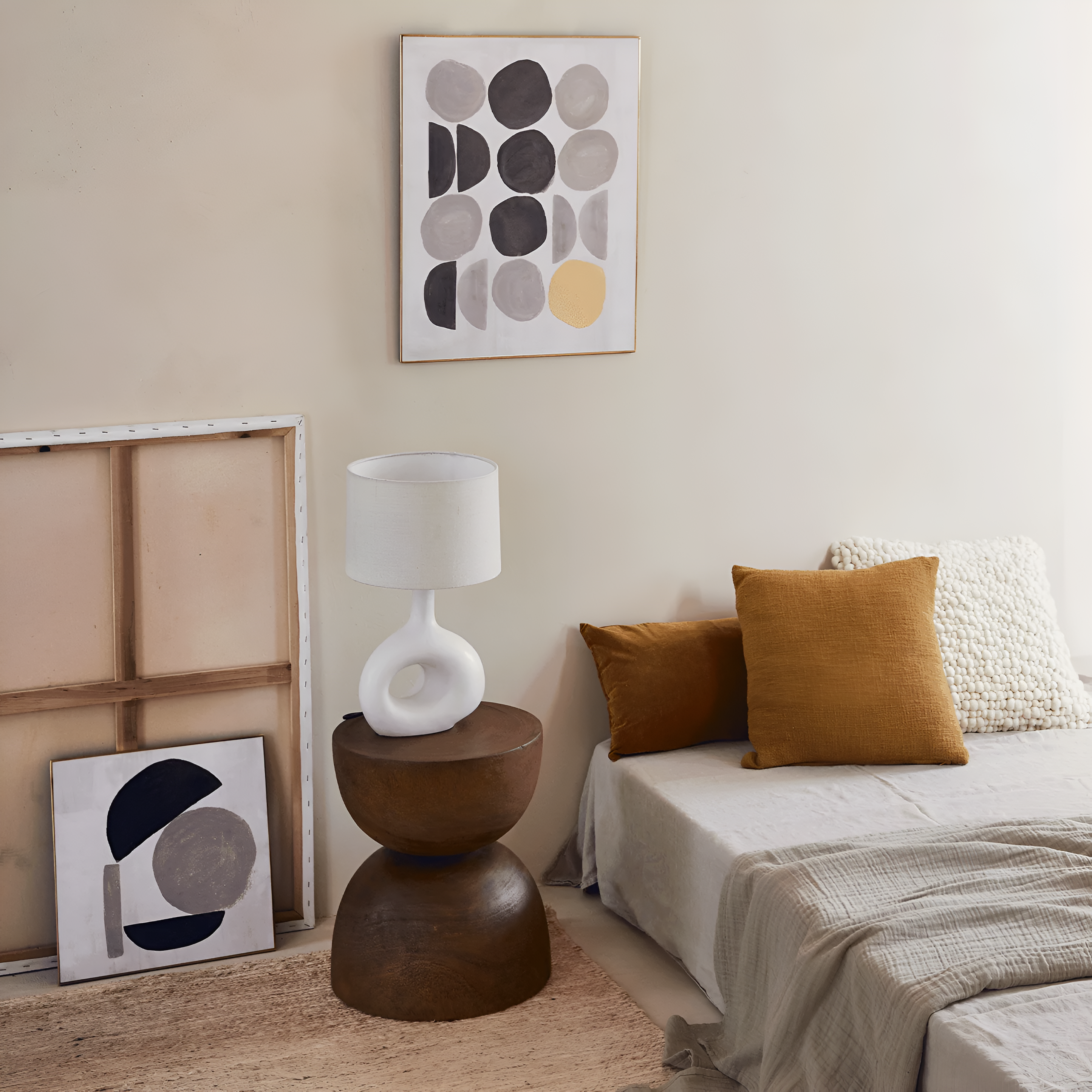 Tafellamp SOFT ORGANIC linnen kap met keramische voet