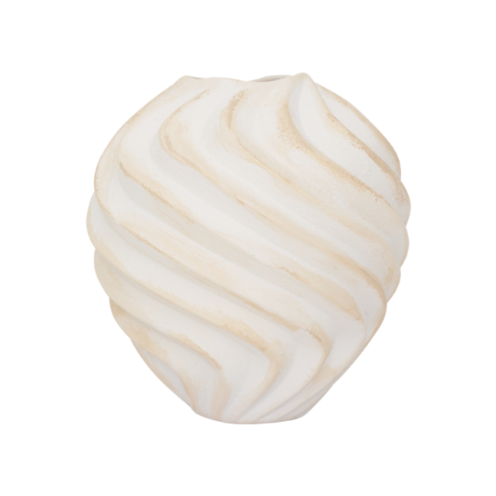 Beige keramische vaas RIBBED met wit