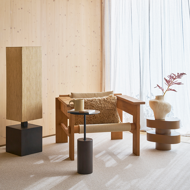 Vloerlamp VIDAR mango-hout met beige lampenkap