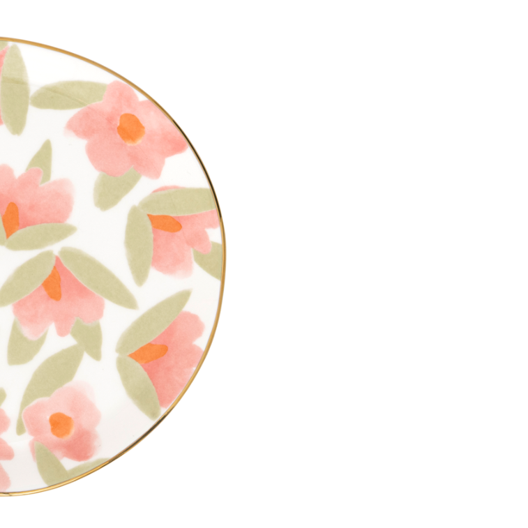 Teller LILJA rosa mit floralem Motiv