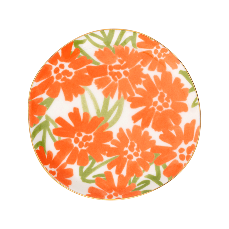 Teller-Set GOOD MORNING mit orangefarbenem Blumenmotiv
