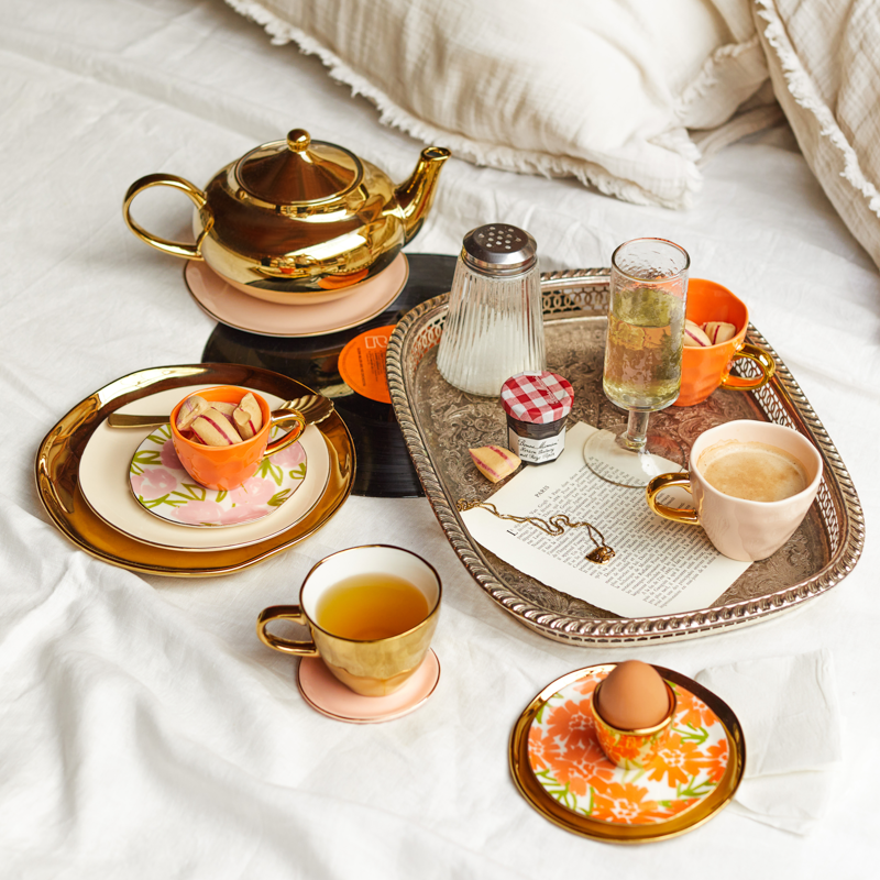 Keramische mok GOOD MORNING oranje met goud