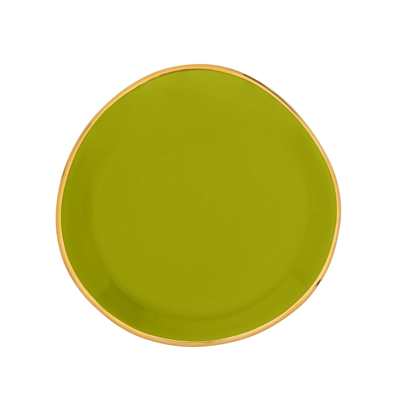 Talerz GOOD MORNING groen met gouden afwerking