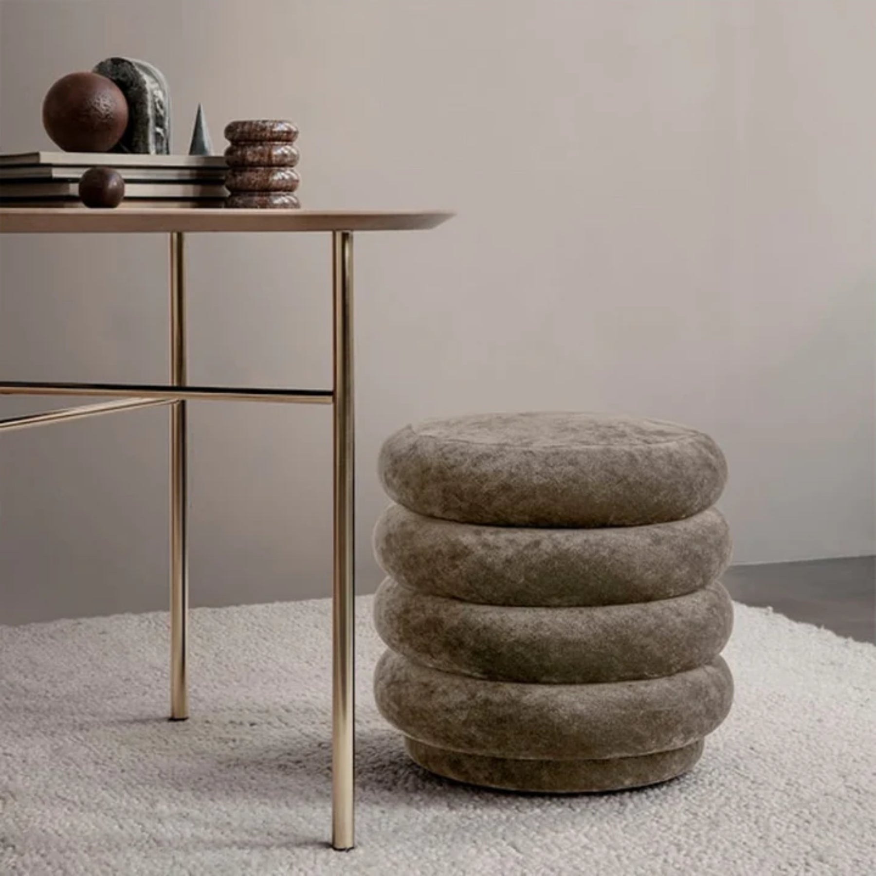 Puf RONDE VERVAAGDE beige